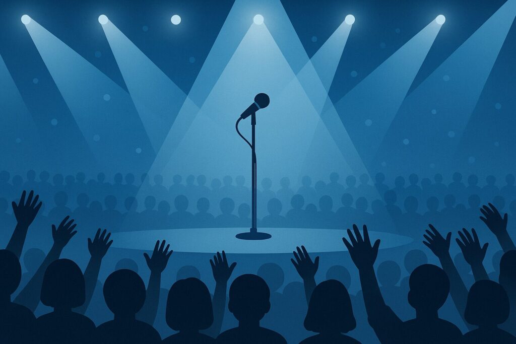 コンサート会場のステージと観客のイラスト
